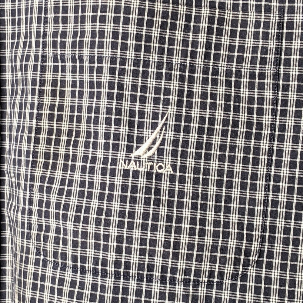 Nautica Mens Blue White Plaid Check Short Sleeve Button Down Shirt Large L - Picture 7 of 11